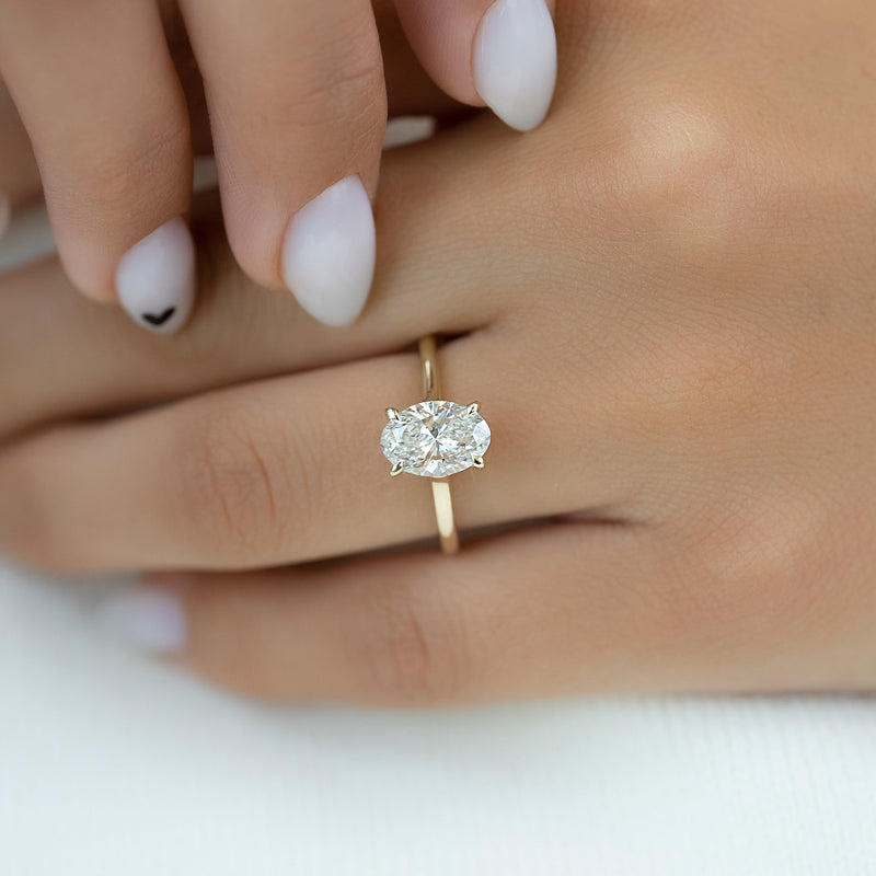 3.0CT Oval Lab Grown E/VS2 Bridge Diamond Hidden Halo Engagement Ring