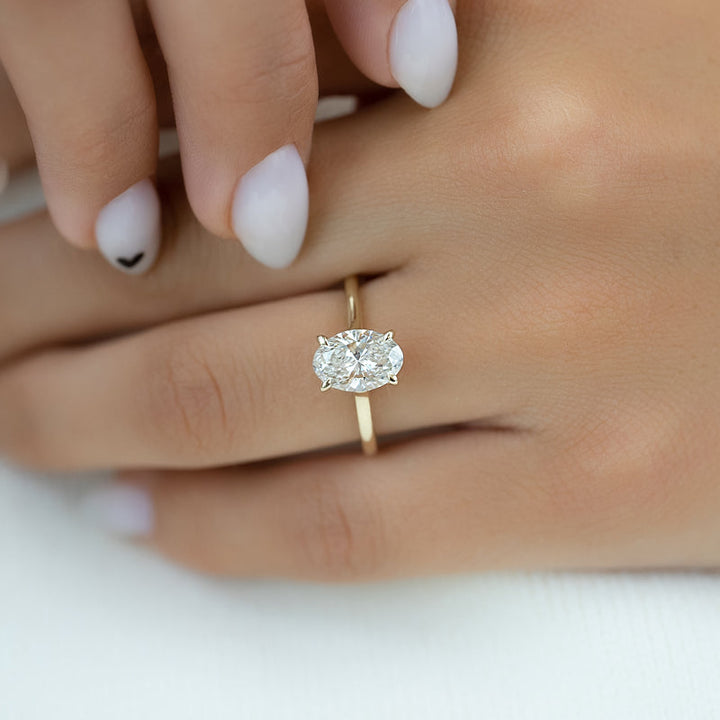 3.0CT Oval Lab Grown E/VS2 Bridge Diamond Hidden Halo Engagement Ring