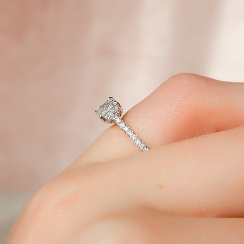 1.50CT Cushion Lab Grown E/VS1 Hidden Halo Diamond Bridge Engagement Ring