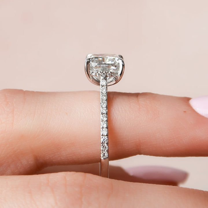 1.50CT Cushion Lab Grown E/VS1 Hidden Halo Diamond Bridge Engagement Ring