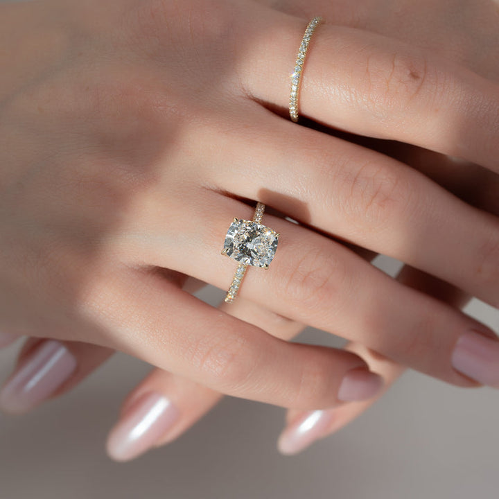 3.0CT Elongated Cushion Lab Grown D/VVS1 Diamond Cathedral Pave Engagement Ring