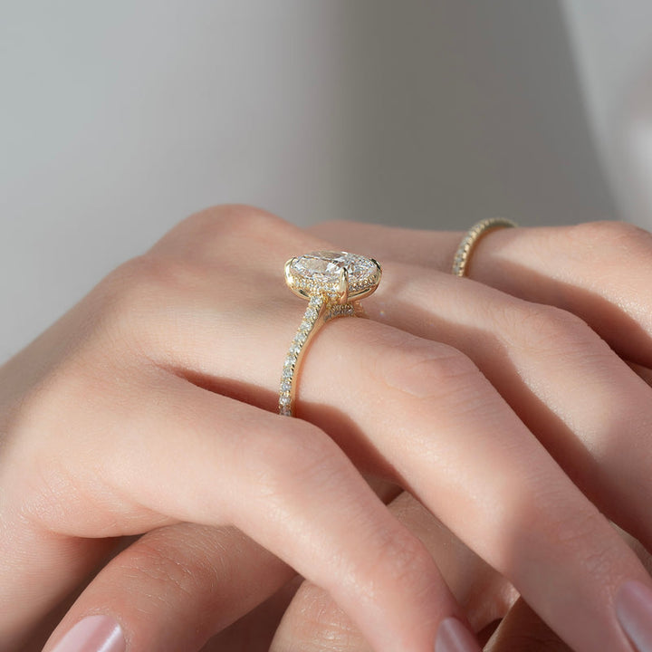 3.0CT Elongated Cushion Lab Grown D/VVS1 Diamond Cathedral Pave Engagement Ring