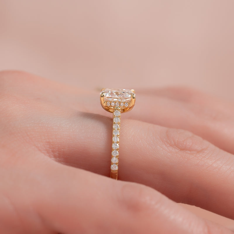 3.0CT Elongated Cushion Lab Grown D/VVS1 Diamond Cathedral Pave Engagement Ring