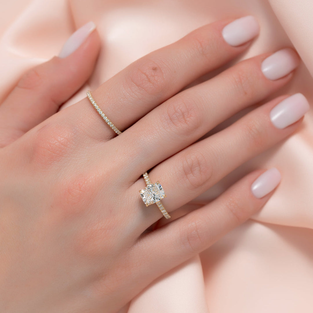 3.0CT Elongated Cushion Lab Grown D/VVS1 Diamond Cathedral Pave Engagement Ring