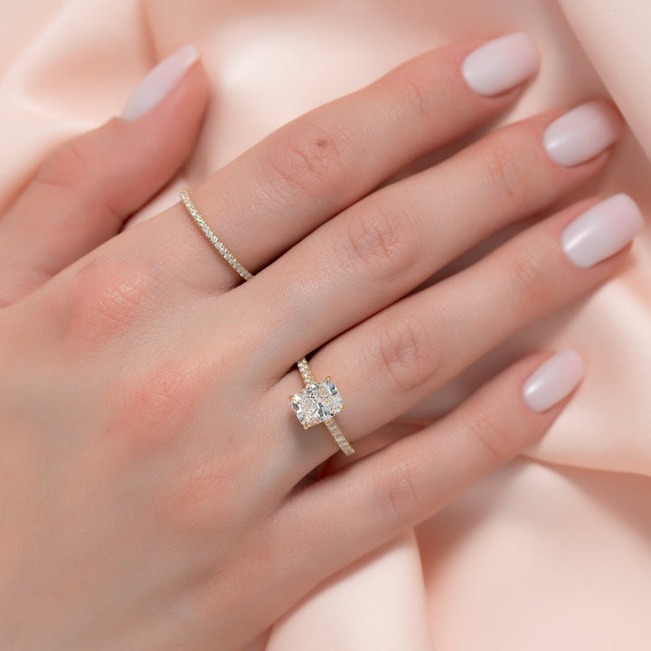 3.0CT Elongated Cushion Lab Grown D/VVS1 Diamond Cathedral Pave Engagement Ring
