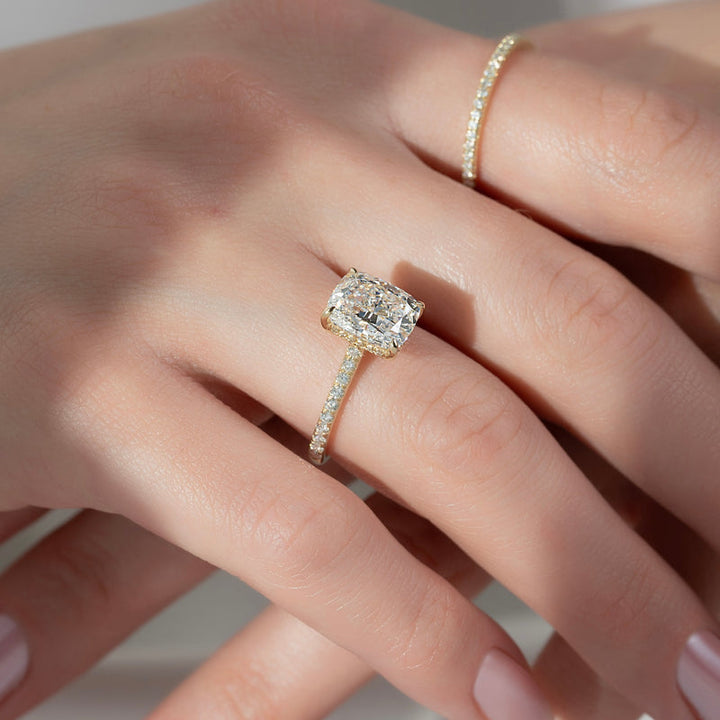 3.0CT Elongated Cushion Lab Grown D/VVS1 Diamond Cathedral Pave Engagement Ring