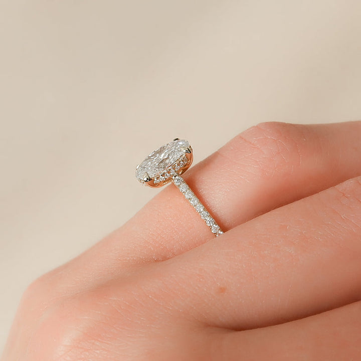2.0CT Oval Lab Grown E/VS2 Diamond Hidden Halo Engagement Ring