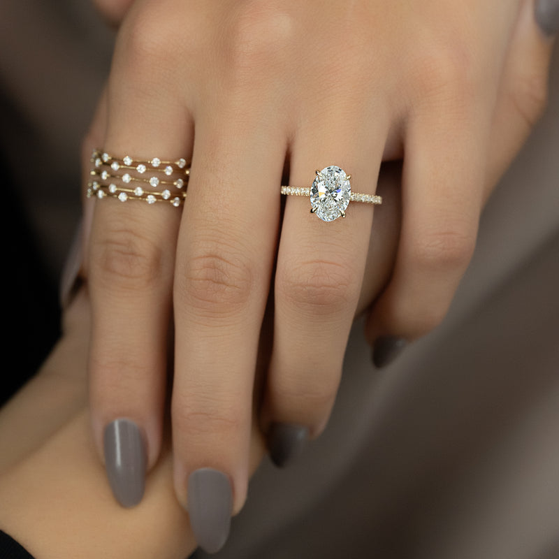 2.0CT Oval Lab Grown E/VS2 Diamond Hidden Halo Engagement Ring