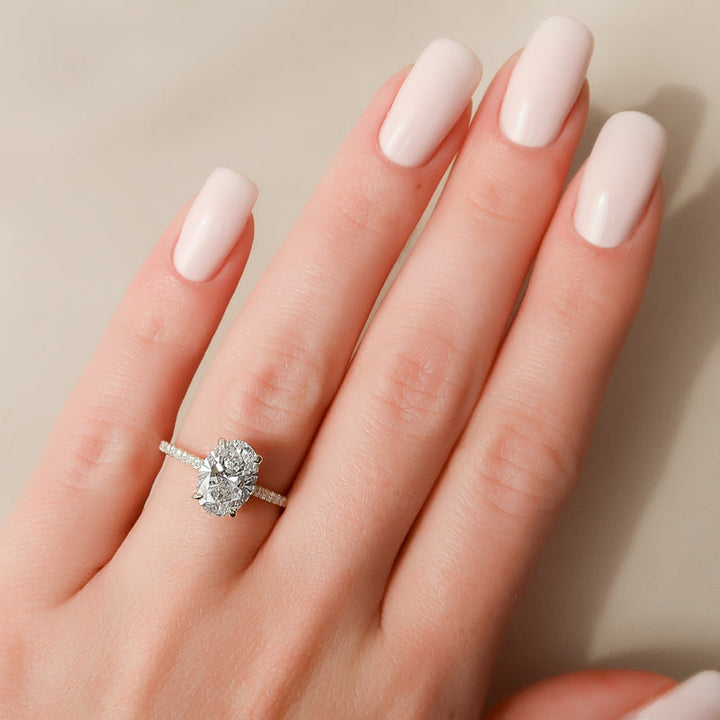 2.0CT Oval Lab Grown E/VS2 Diamond Hidden Halo Engagement Ring