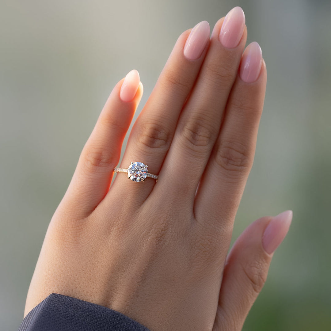 1.50CT Round Lab Grown F/VS1 Diamond Hidden Halo Bridge Engagement Ring