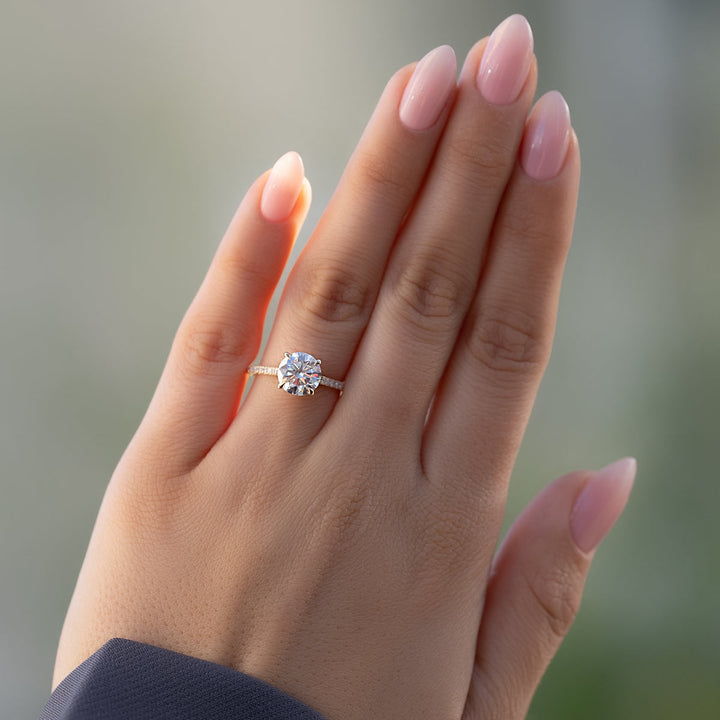 1.50CT Round Lab Grown F/VS1 Diamond Hidden Halo Bridge Engagement Ring