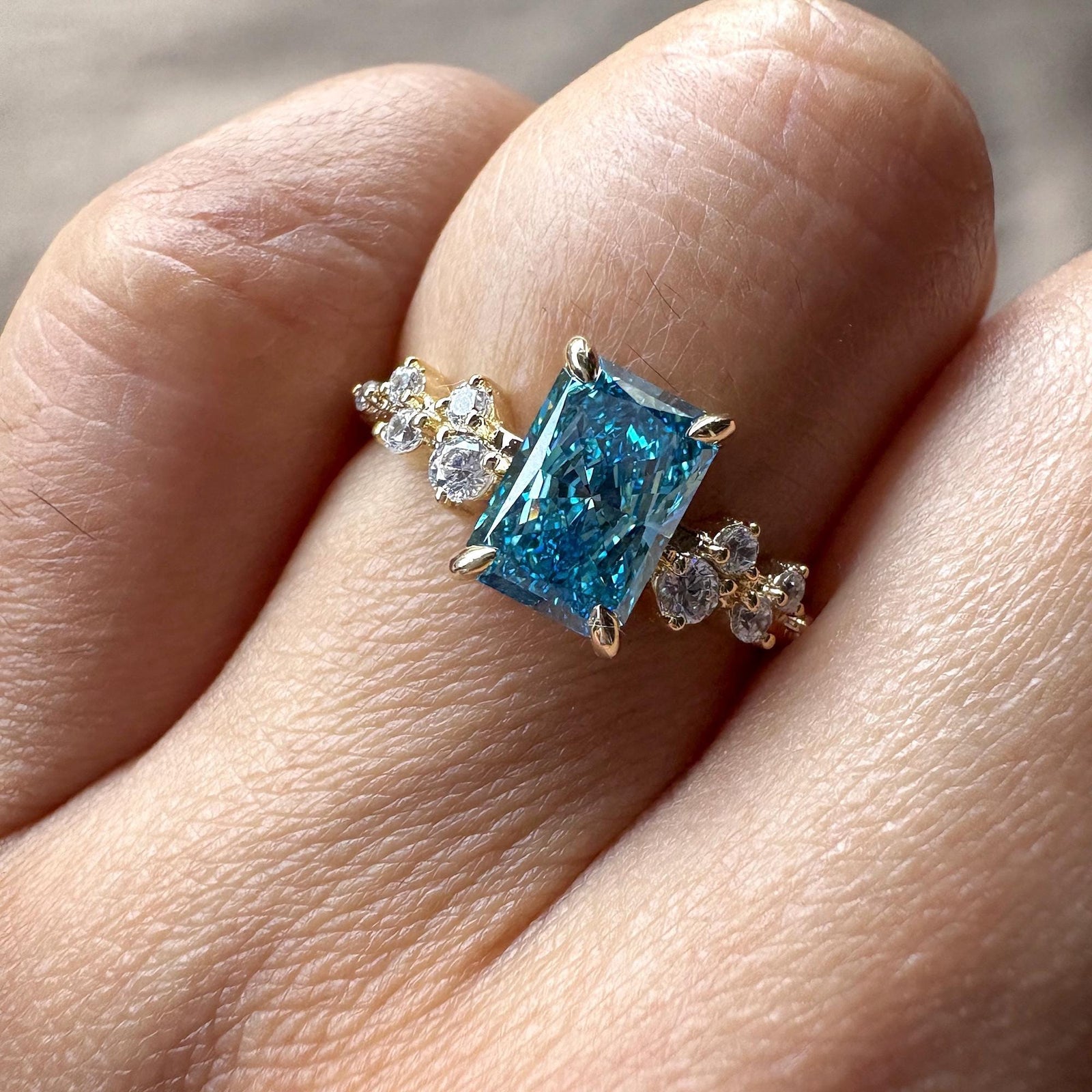 2 Carat Blue Diamond RingRadiant Cut Lab DiamondBlue Radiant Diamond Engagement Ring
