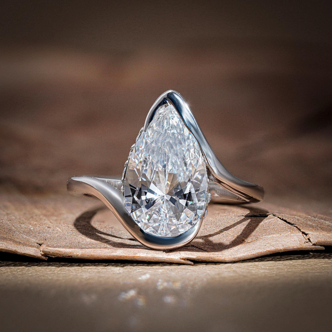 2 carat diamond ring, pear cut diamond, lab grown diamond ring, bypass engagement ring, pear shaped diamond, lab created diamond, ethical engagement ring,