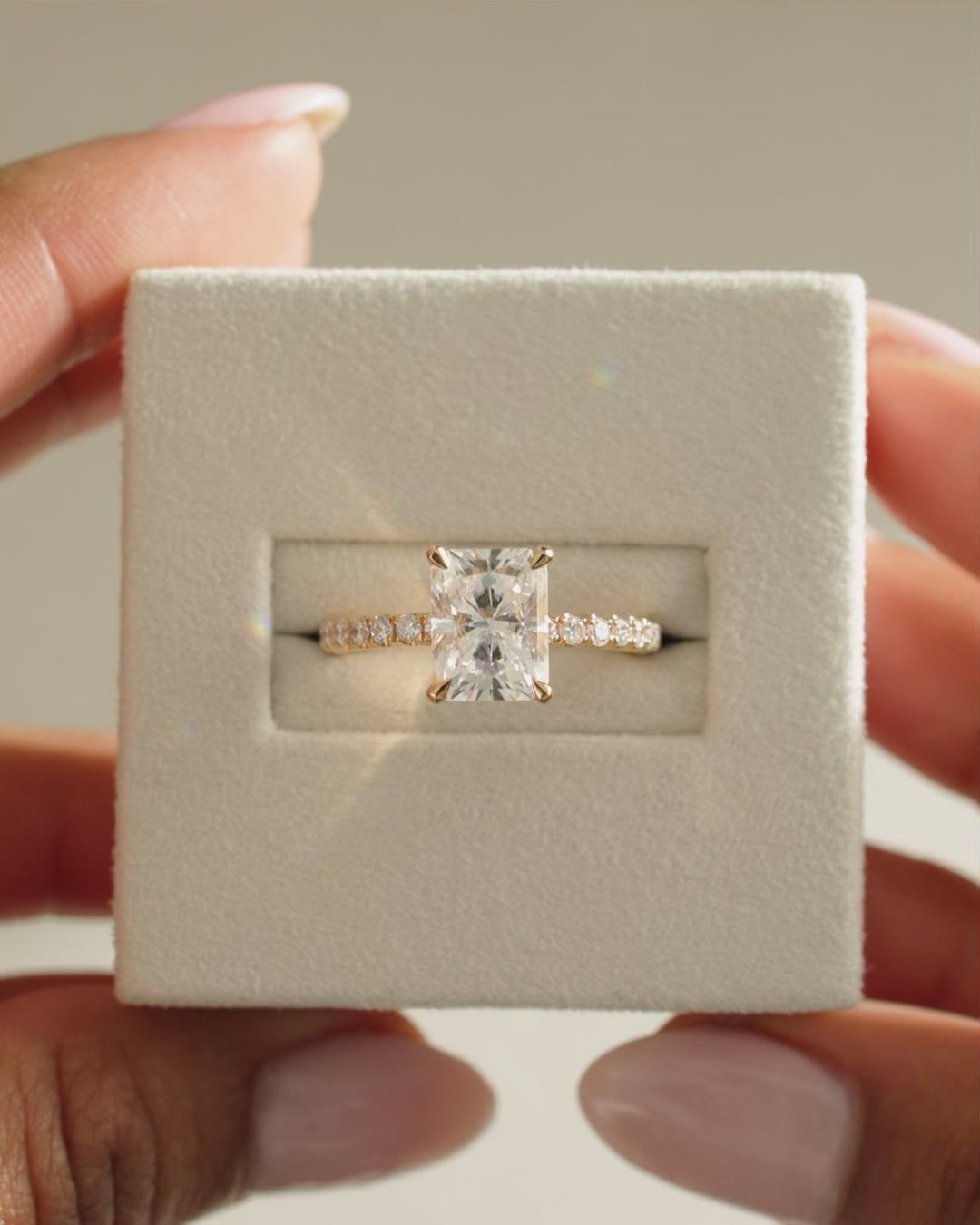 2.0ct-3.0ct Radiant Cut Lab Grown Diamond Hidden Halo Engagement Ring