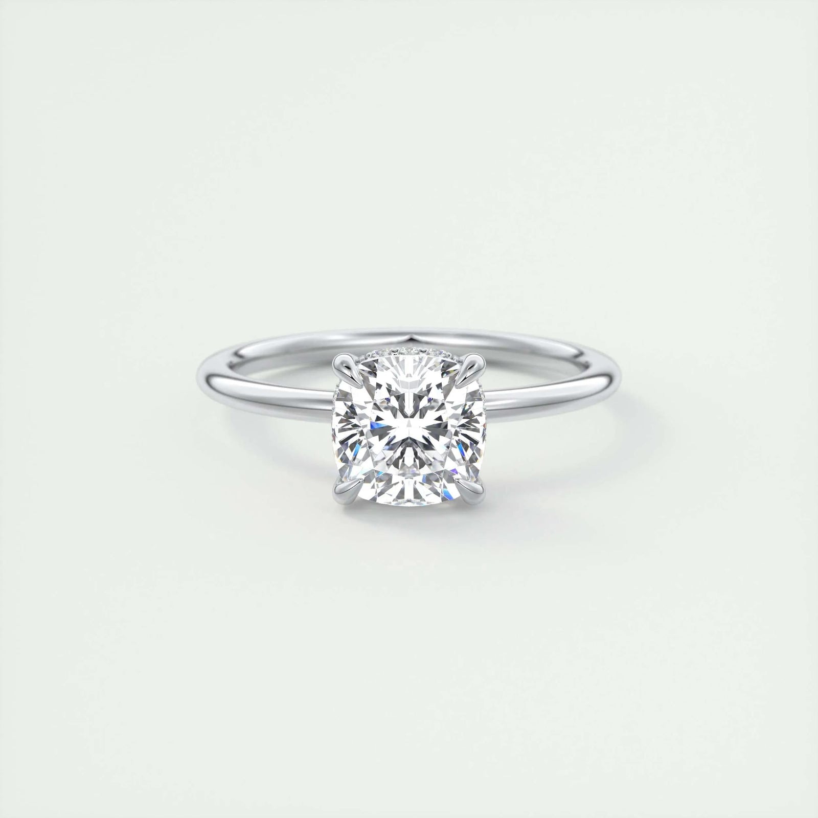 2ct Cushion F- VS1 Lab Grown Diamond Hidden Halo Engagement Ring