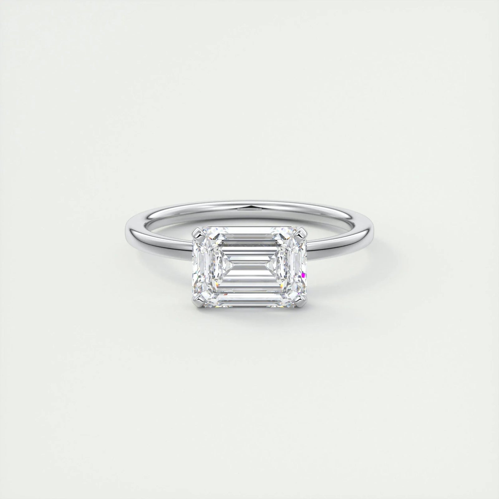 2ct East West Emerald F- VS1 Lag Grown Diamond Solitaire Engagement Ring