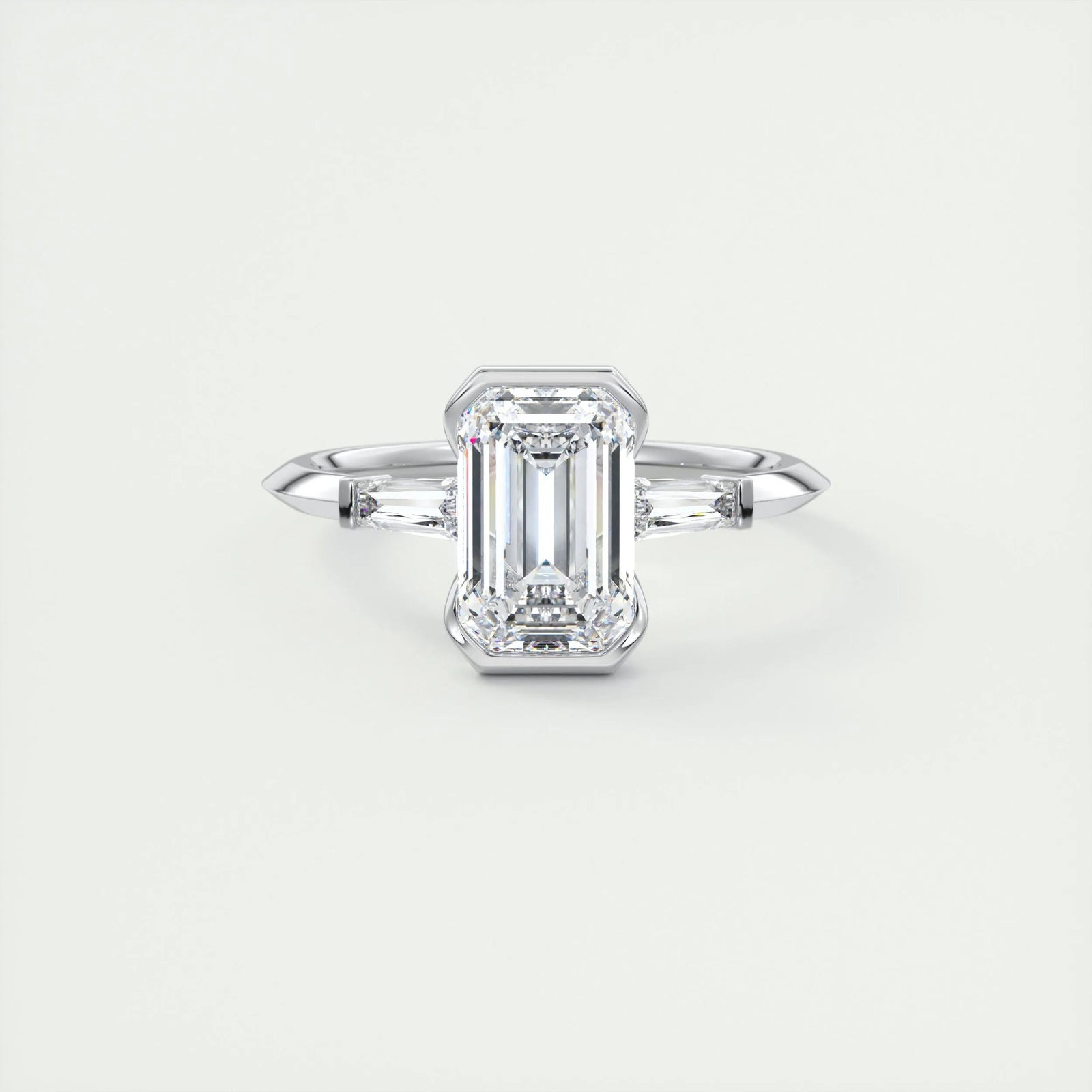 2ct Emerald F- VS1 Lab Grown Diamond Three Stones Engagement Ring