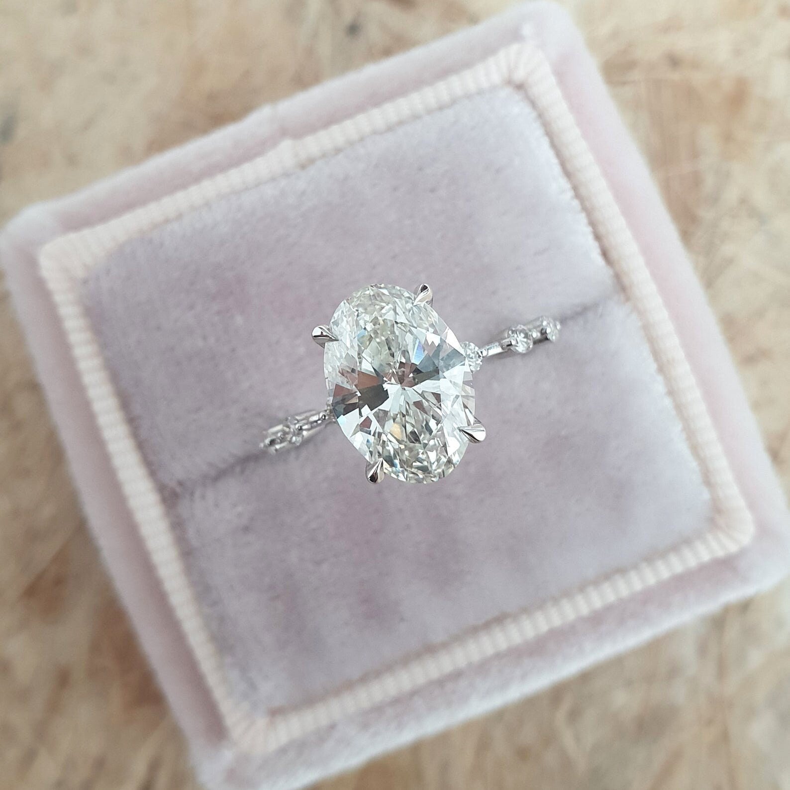 2ct Oval G-VS2 Lag Grown Diamond Dainty Pave Engagement Ring