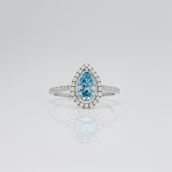 Fancy Blue Pear Cut Engagement RingLab Grown Blue Diamond Pear Shape2.00ct Fancy Vivid Blue DiamondBlue Pear Diamond Solitaire 2 CaratAnniversary Gift Blue Diamond Ring