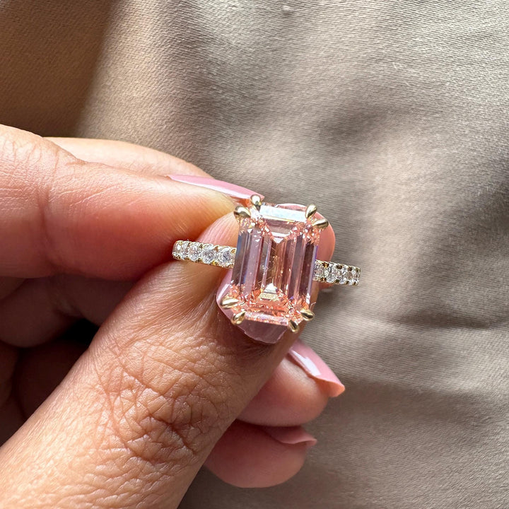 3.0 Carat Pink Diamond RingPink Emerald Cut Lab DiamondDouble Prong Pink Diamond Ring3.0CT Emerald Cut Engagement Ring