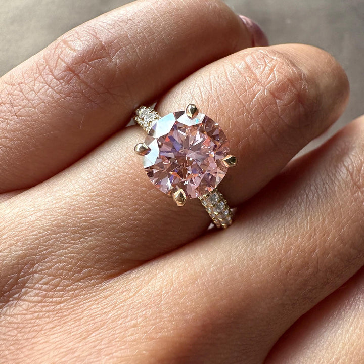 3.0 Carat Pink Diamond RingPink Round Cut Lab DiamondMicro Pave Pink Diamond Ring3.0CT Round Engagement Ring