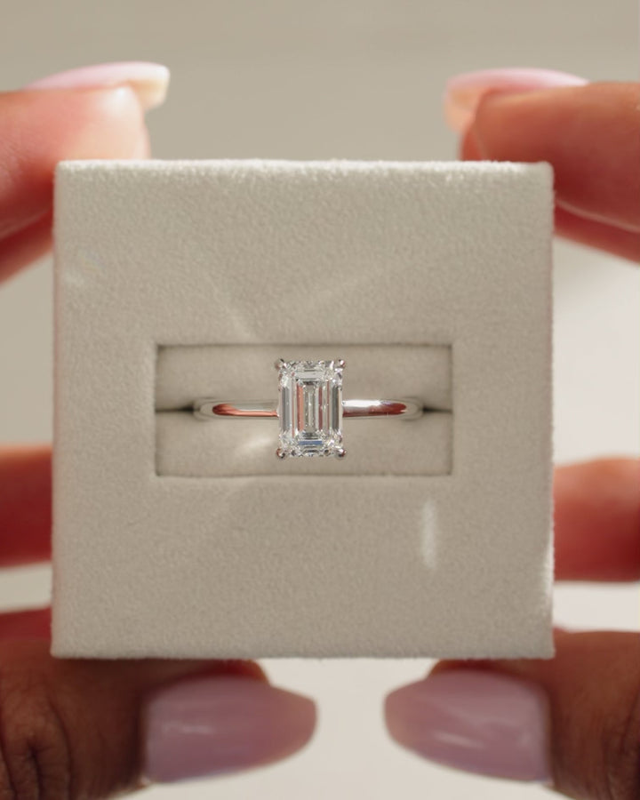 1.0ct-2.0ct Emerald Cut Lab Grown Diamond Hidden halo Engagement Ring