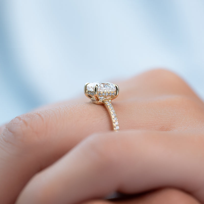 1.0CT Cushion Lab Grown F/VVS2 Diamond Hidden Halo Engagement Ring