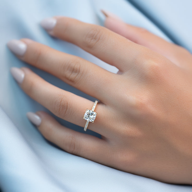 1.0CT Cushion Lab Grown F/VVS2 Diamond Hidden Halo Engagement Ring