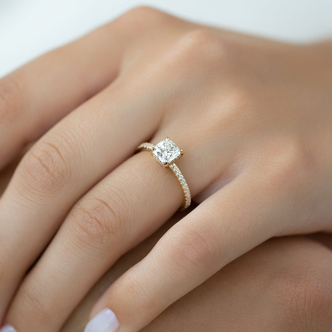 1.0CT Cushion Lab Grown F/VVS2 Diamond Hidden Halo Engagement Ring