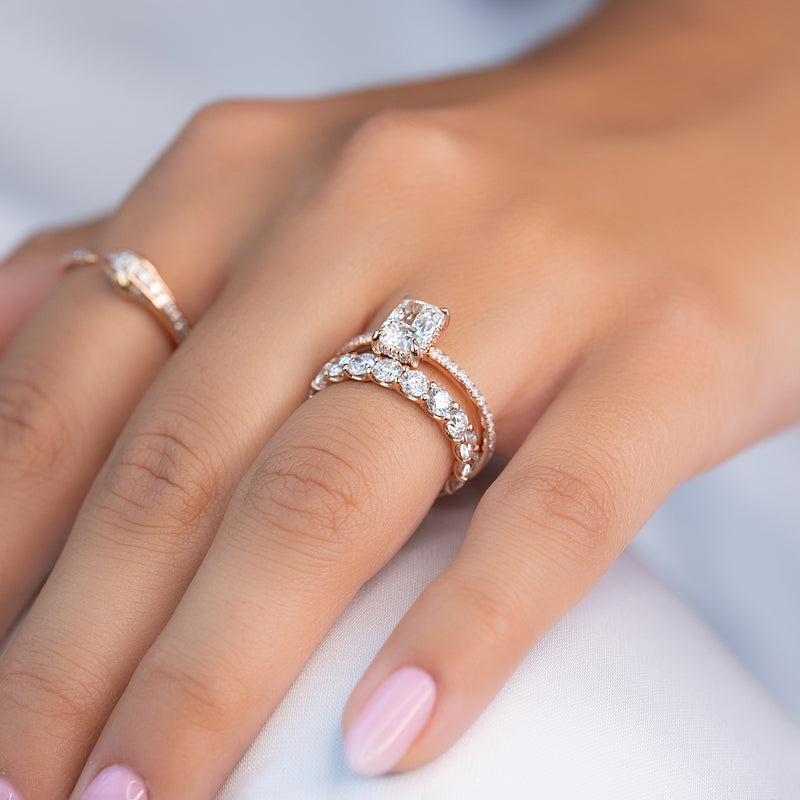 3.0CT Cushion Lab Grown E/VS2 Hidden Halo Diamond Engagement Ring