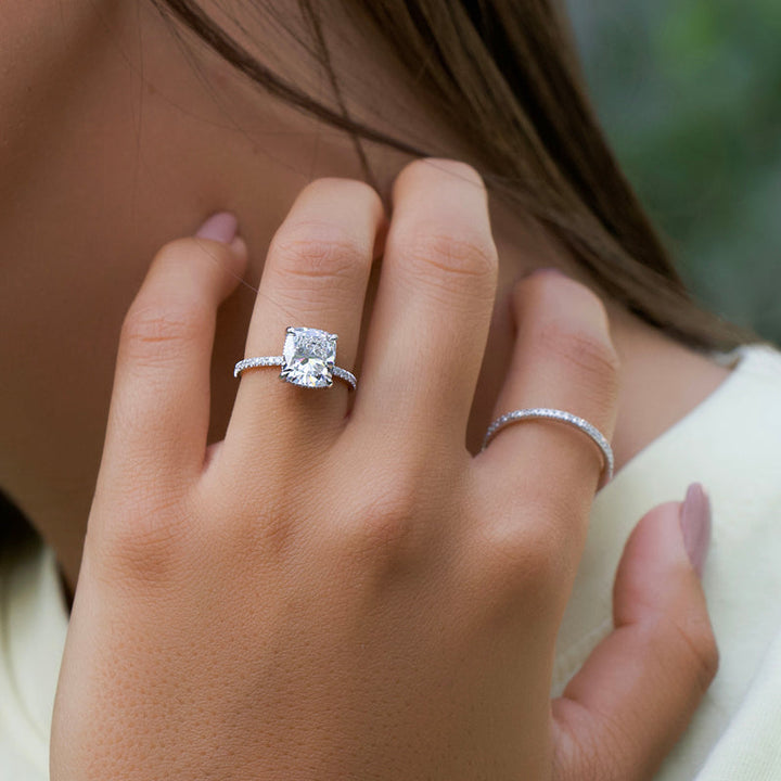 3.0CT Cushion Lab Grown E/VS2 Hidden Halo Diamond Engagement Ring