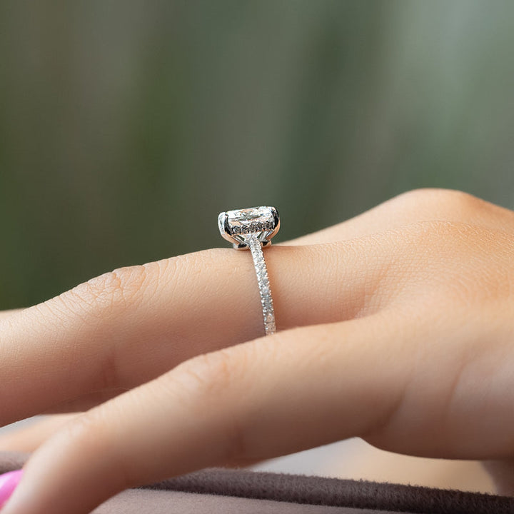 3.0CT Cushion Lab Grown E/VS2 Hidden Halo Diamond Engagement Ring