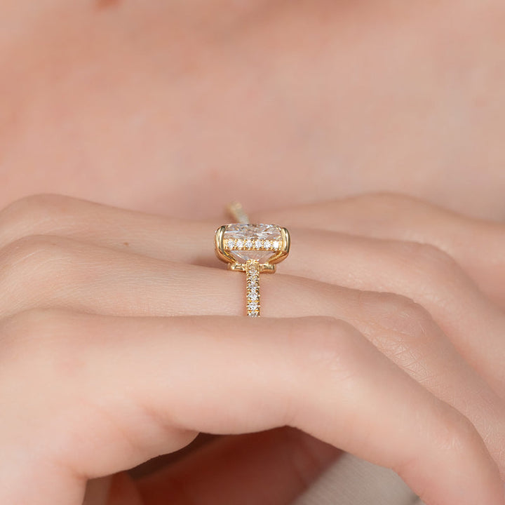 3.0CT Cushion Lab Grown E/VS2 Hidden Halo Diamond Engagement Ring