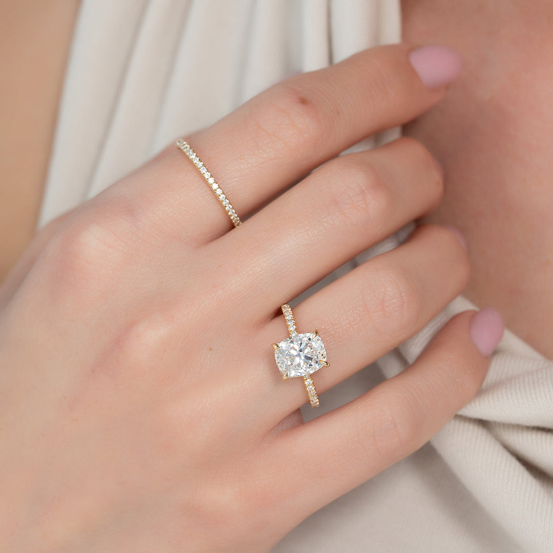 3.0CT Cushion Lab Grown E/VS2 Hidden Halo Diamond Engagement Ring