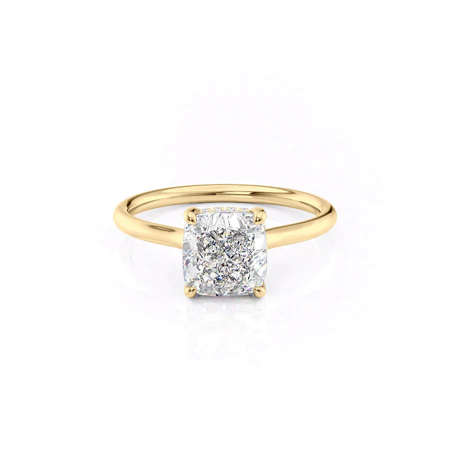 3.0CT Cushion Lab Grown E/VS2 Hidden Halo Diamond Cathedral Engagement Ring