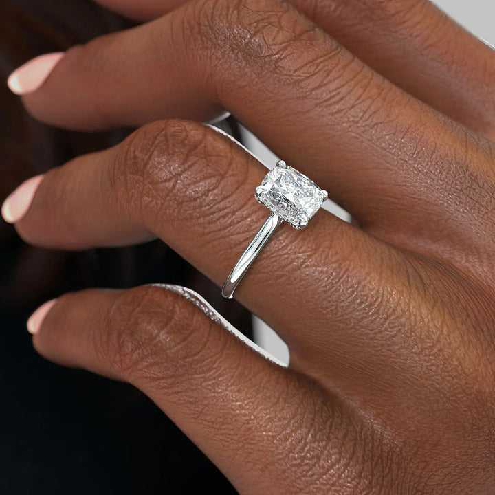 2.0CT Cushion Lab Grown Hidden Halo F/VS2 Diamond Cathedral Engagement Ring