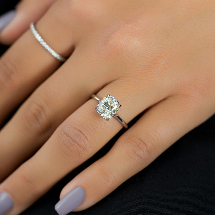 2.0CT Cushion Lab Grown Hidden Halo F/VS2 Diamond Cathedral Engagement Ring