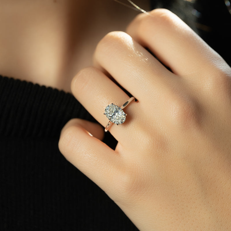 3.50CT Oval Lab Grown E/VVS2 Diamond Hidden Halo Engagement Ring