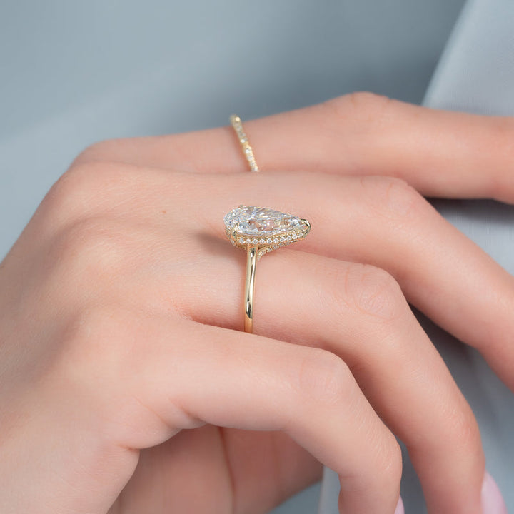 3.50CT Pear Lab Grown Hidden Halo E/VS2 Diamond Engagement Ring