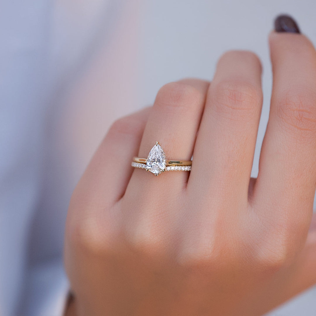 3.50CT Pear Lab Grown Hidden Halo E/VS2 Diamond Engagement Ring