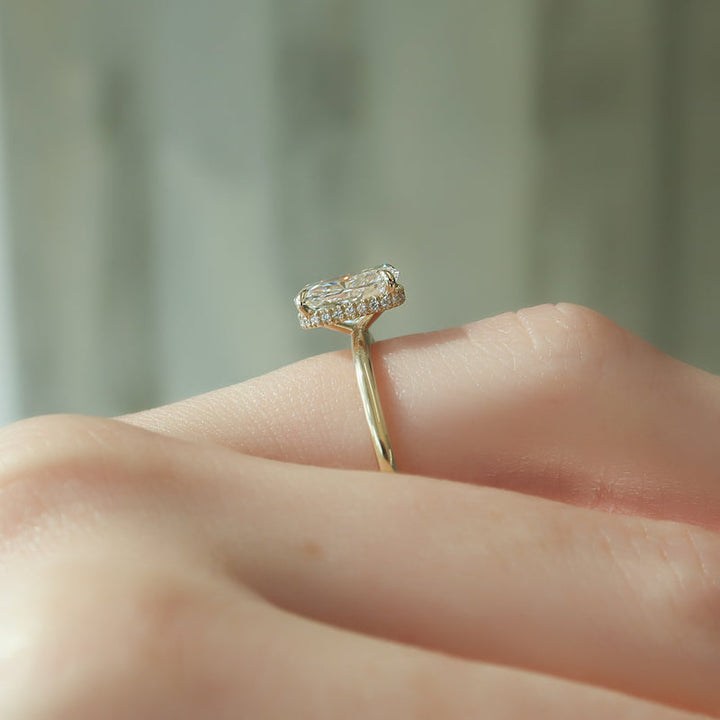3.50CT Elongated Cushion Lab Grown F/VS1 Hidden Halo Diamond Engagement Ring