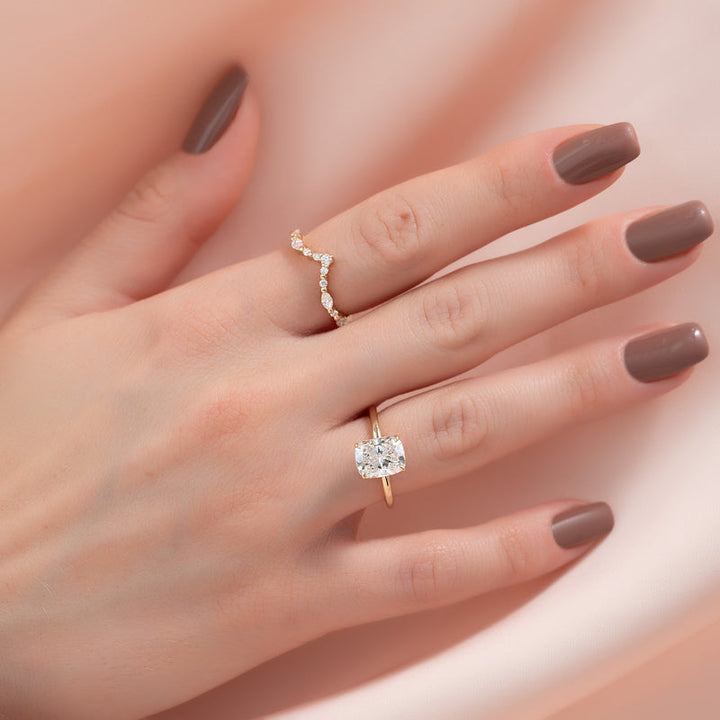 3.50CT Elongated Cushion Lab Grown F/VS1 Hidden Halo Diamond Engagement Ring