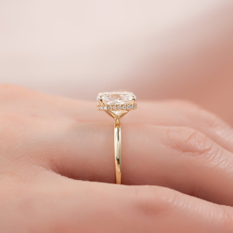 3.50CT Elongated Cushion Lab Grown F/VS1 Hidden Halo Diamond Engagement Ring