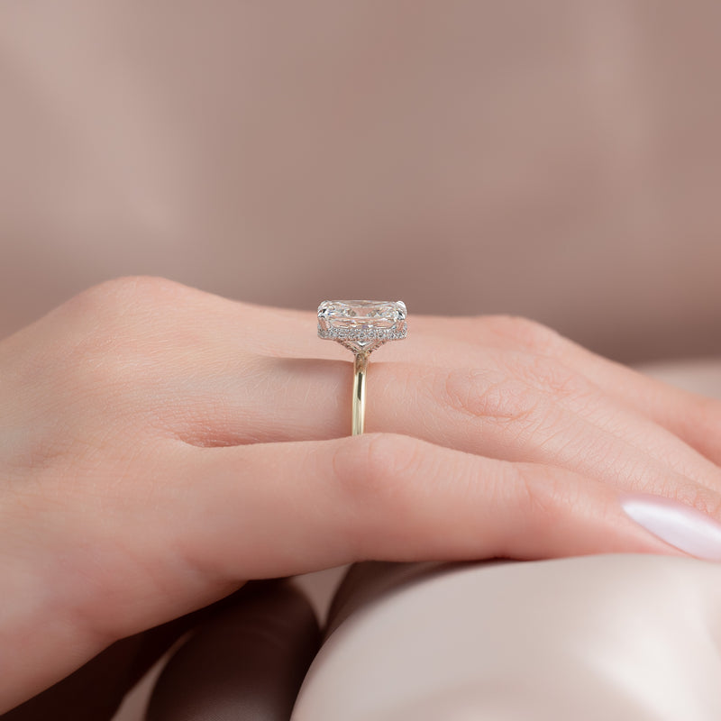 3.50CT Elongated Cushion Lab Grown F/VS1 Hidden Halo Diamond Engagement Ring