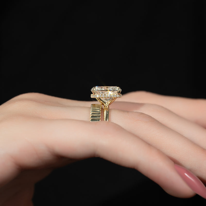 3.50CT Elongated Cushion Lab Grown F/VS1 Hidden Halo Diamond Engagement Ring