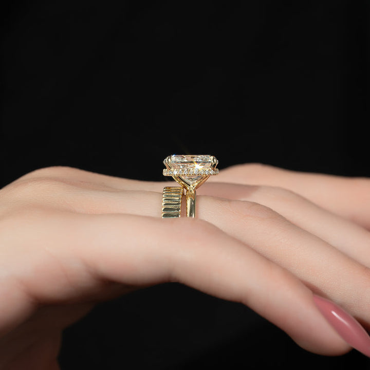 3.50CT Elongated Cushion Lab Grown F/VS1 Hidden Halo Diamond Engagement Ring