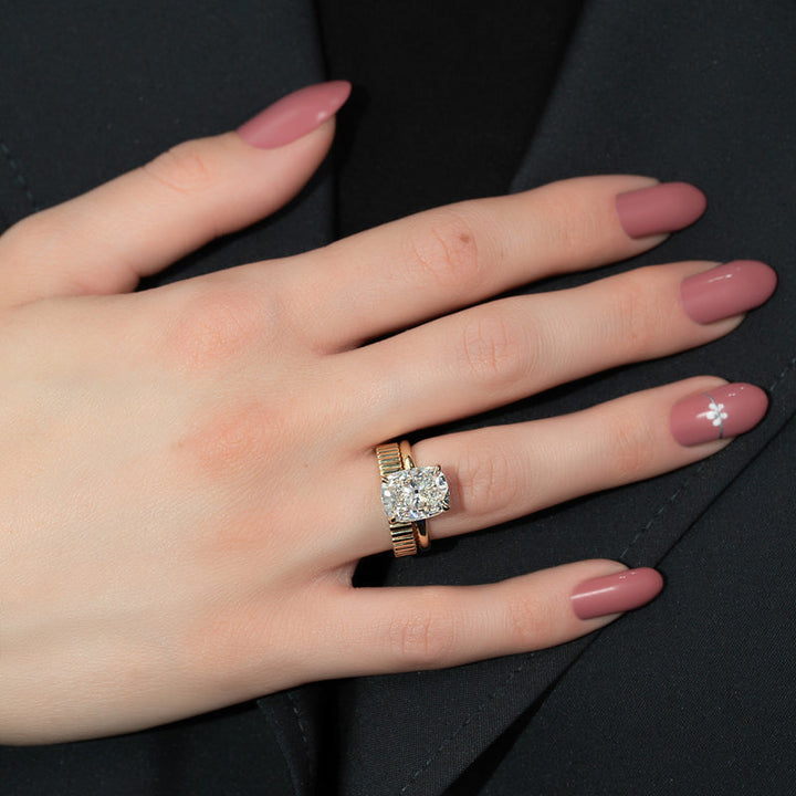 3.50CT Elongated Cushion Lab Grown F/VS1 Hidden Halo Diamond Engagement Ring
