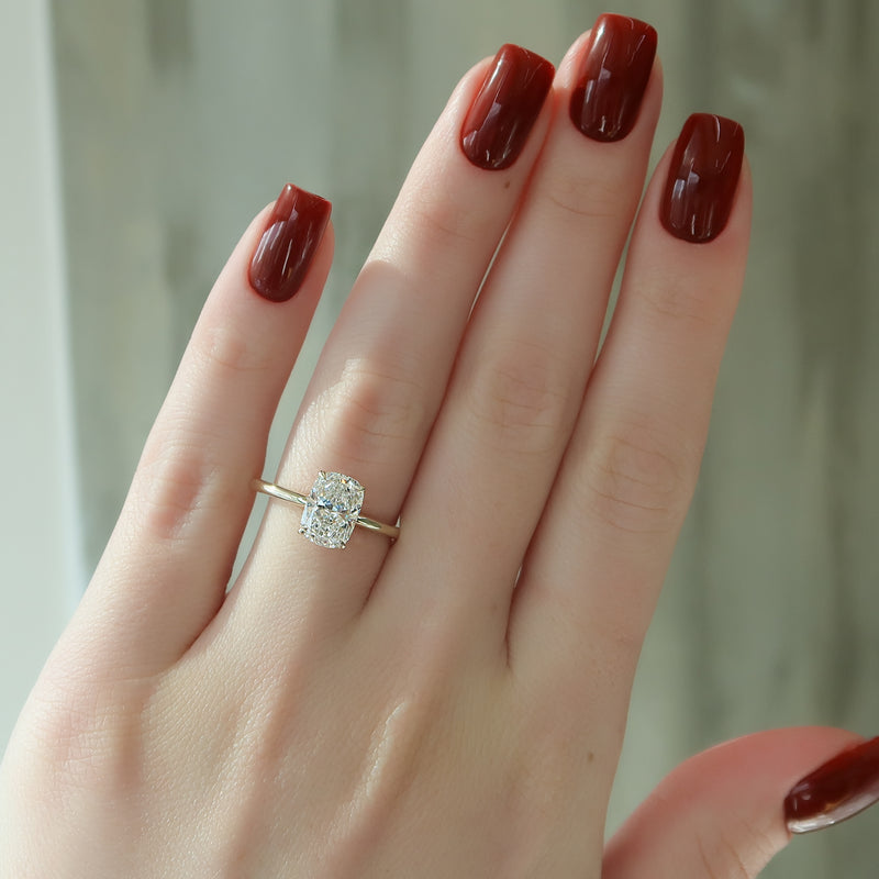 3.50CT Elongated Cushion Lab Grown F/VS1 Hidden Halo Diamond Engagement Ring