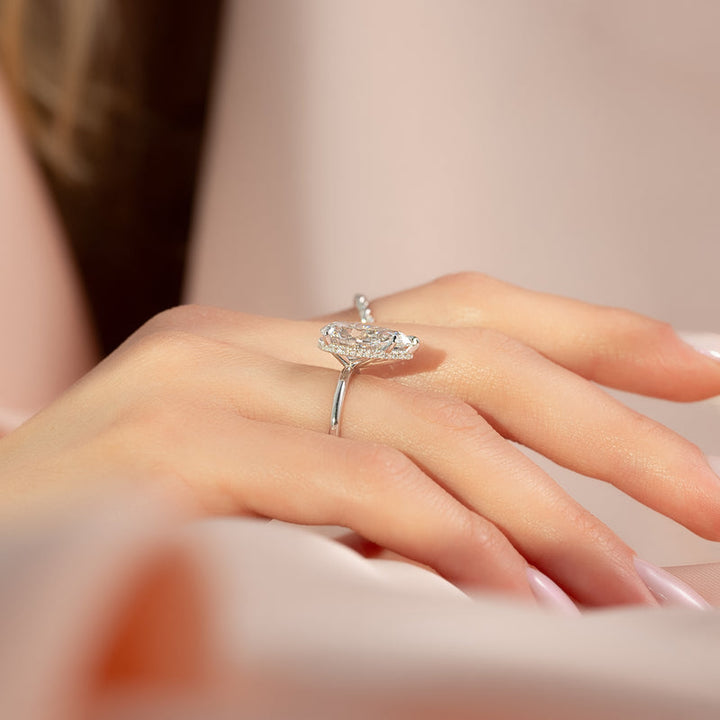 4.0CT Pear Lab Grown D/VVS1 Diamond Hidden Halo Engagement Ring