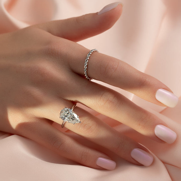 4.0CT Pear Lab Grown D/VVS1 Diamond Hidden Halo Engagement Ring